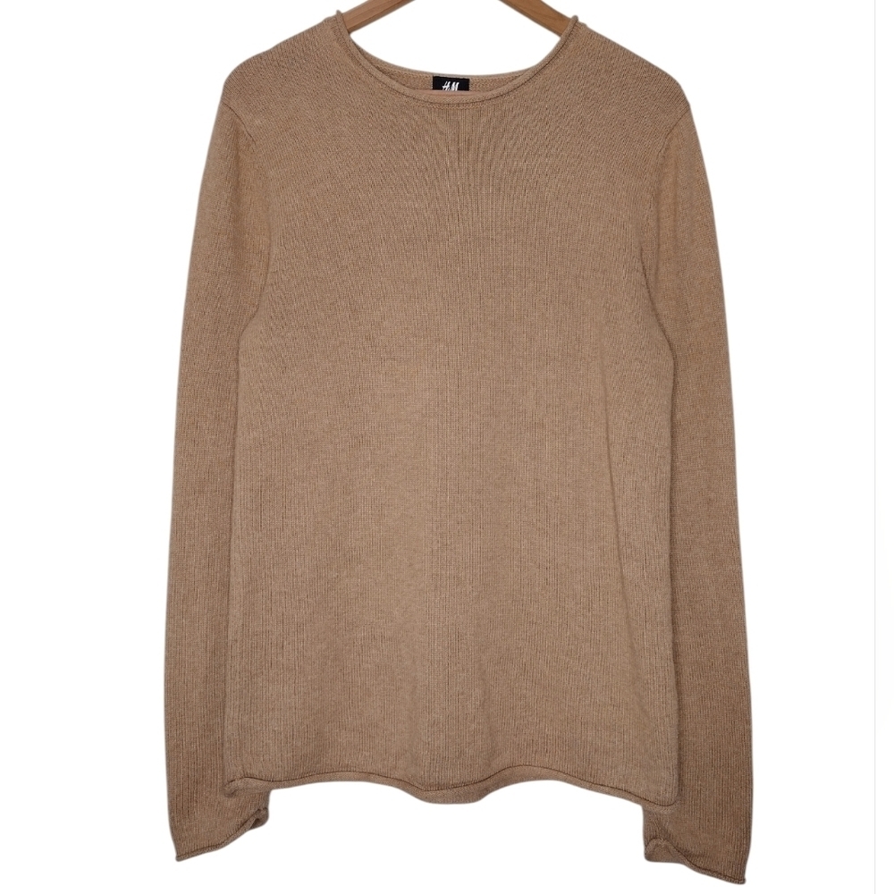 H&M Men's Tan Neutral Knit Long Sleeve Crewneck Sweater Sz S